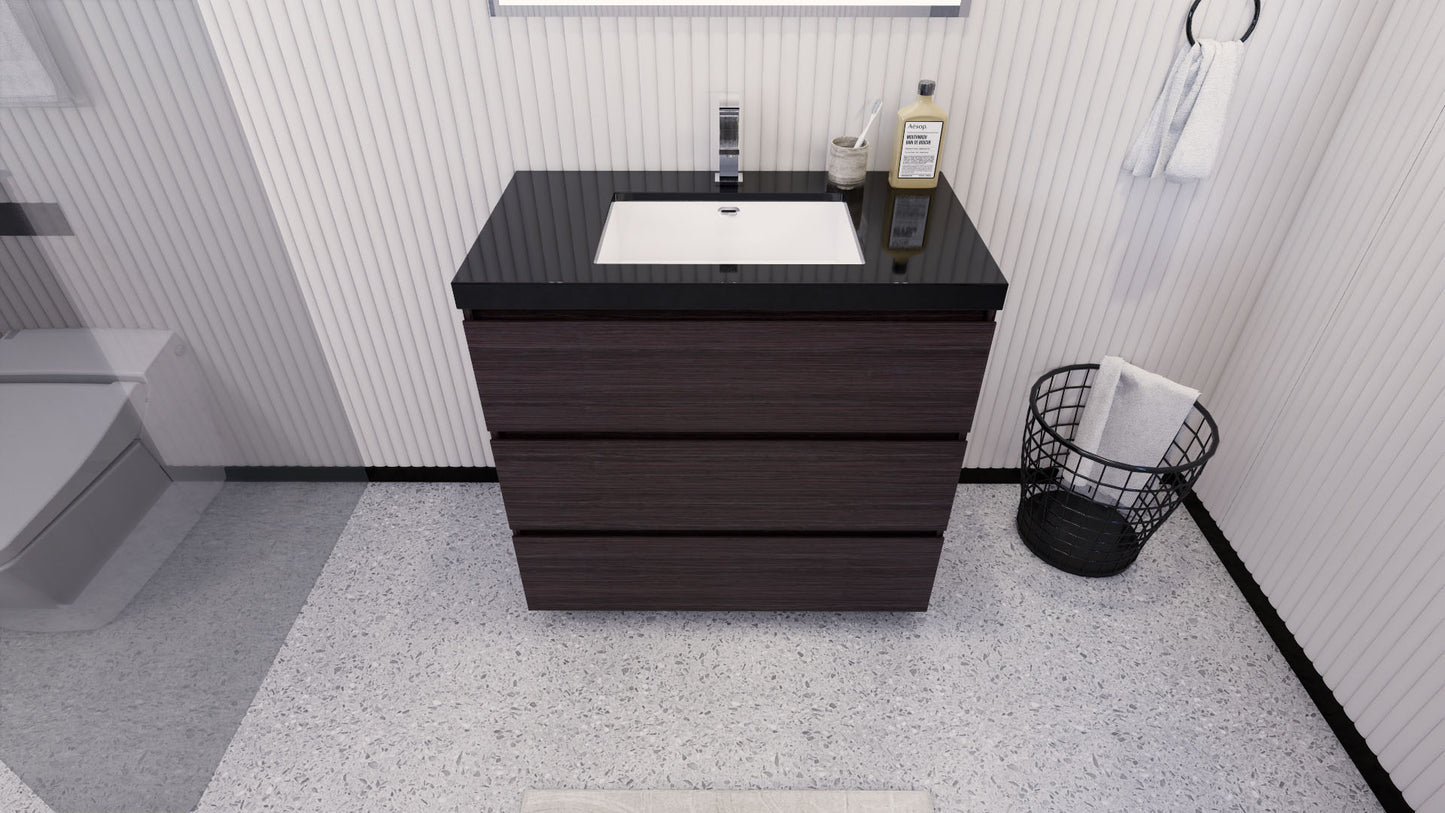 Stanley 36" Dark Gray Oak Freestanding Vanity with Reinforced Acrylic Sink