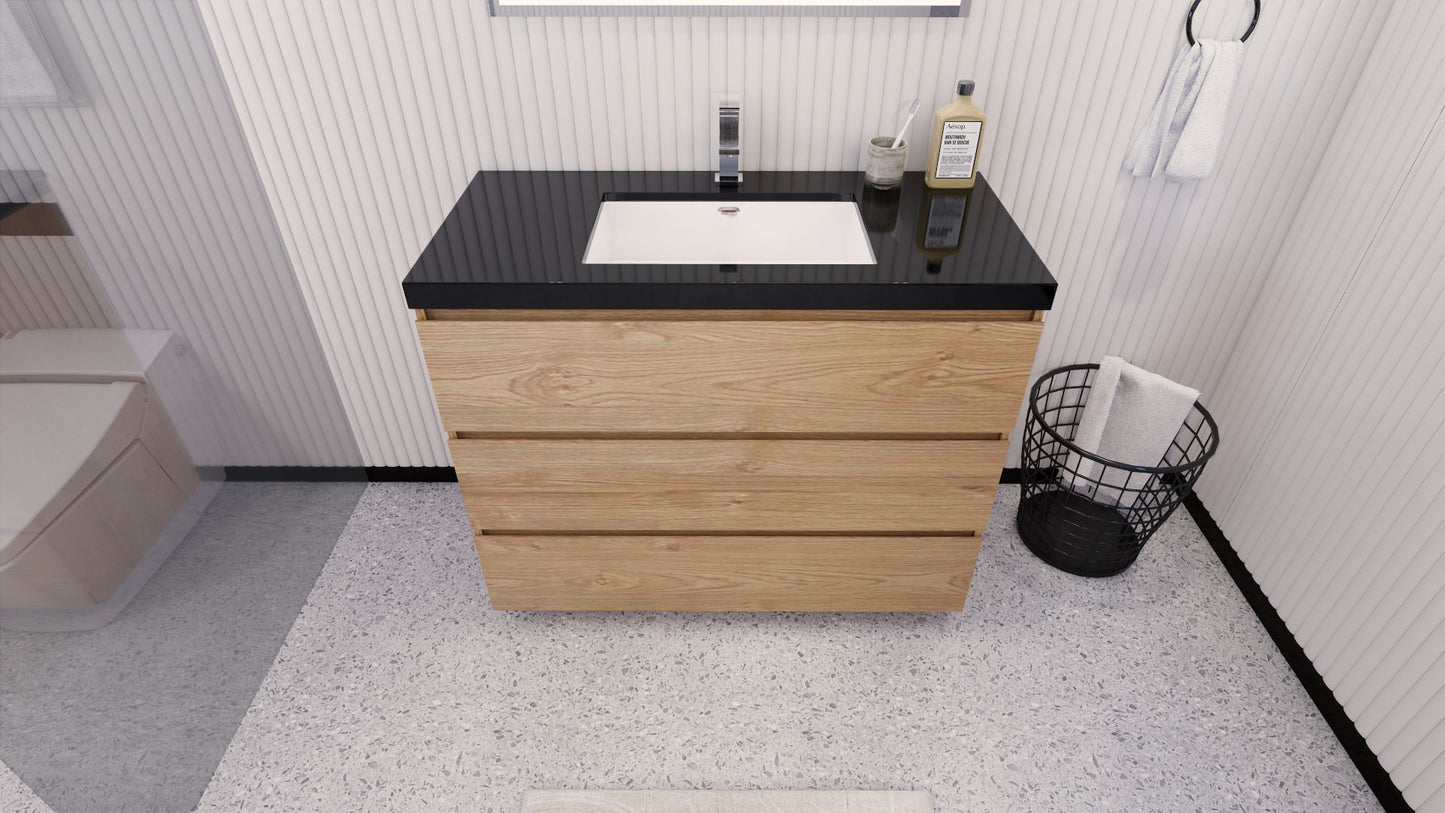 Stanley 42" New England Oak Freestanding Vanity with Reinforced Acrylic Sink
