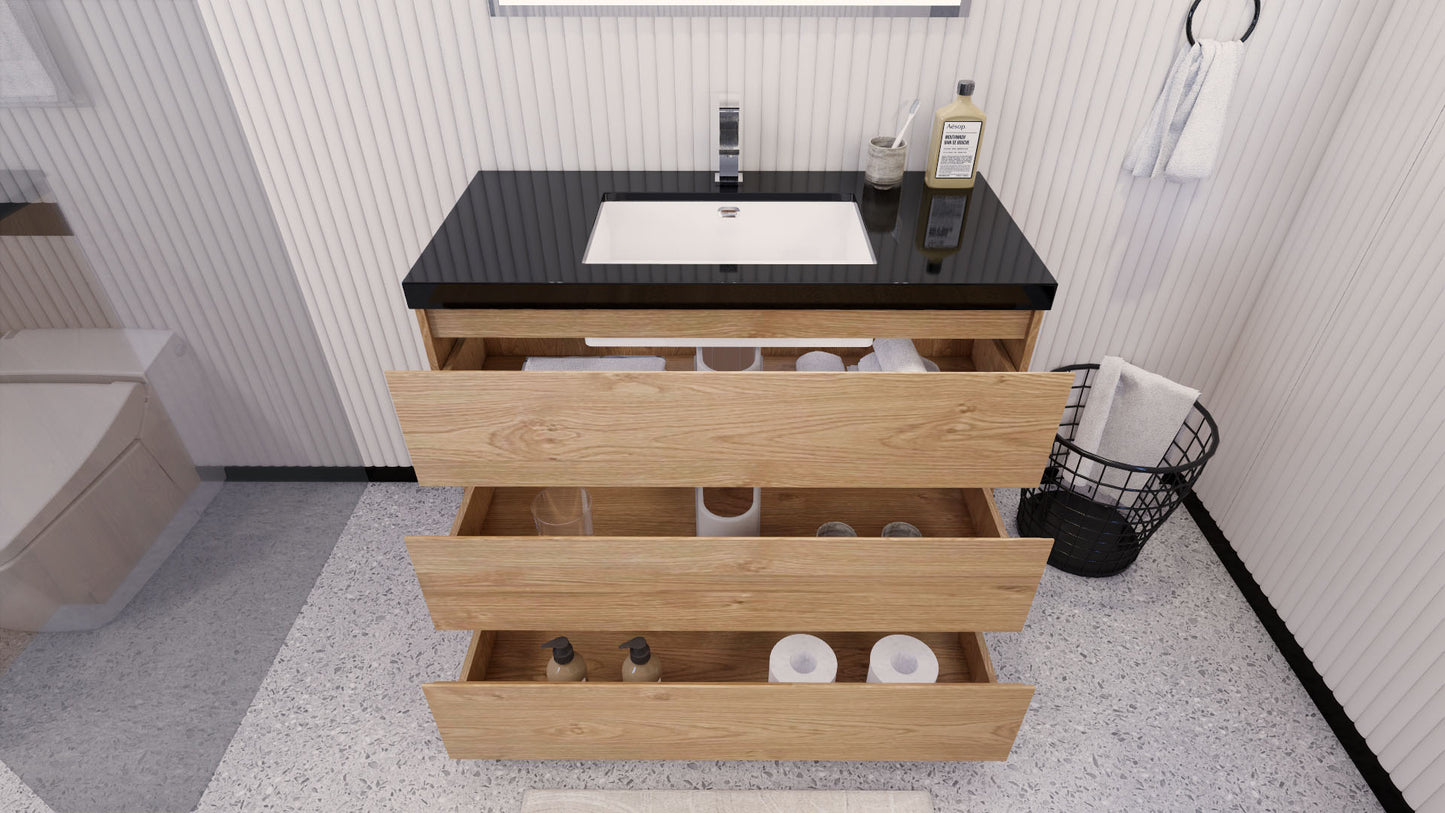 Stanley 42" New England Oak Freestanding Vanity with Reinforced Acrylic Sink