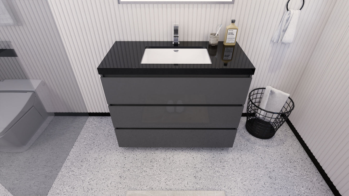 Stanley 42" High Gloss Gray Freestanding Vanity with Reinforced Acrylic Sink