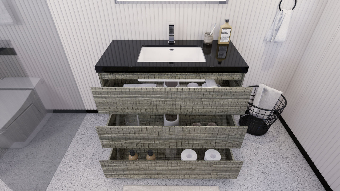 Stanley 42" High Gloss Ash Gray Freestanding Vanity with Reinforced Acrylic Sink
