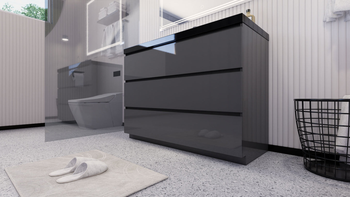 Stanley 48" High Gloss Gray Freestanding Vanity with Reinforced Acrylic Sink