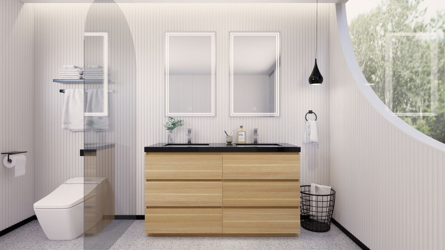 Stanley 60" White Oak Freestanding Vanity with Reinforced Acrylic Sinks