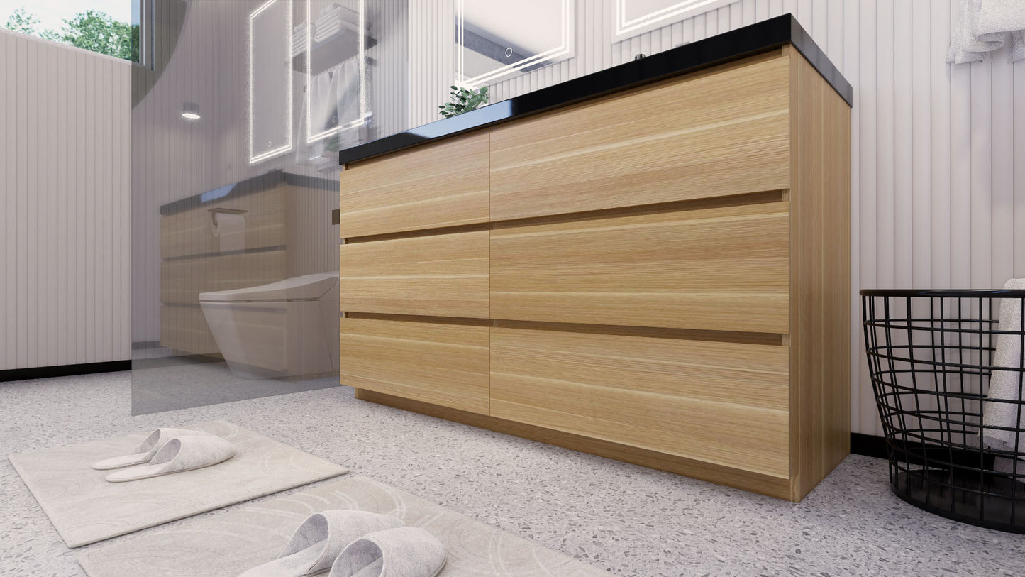 Stanley 60" White Oak Freestanding Vanity with Reinforced Acrylic Sinks