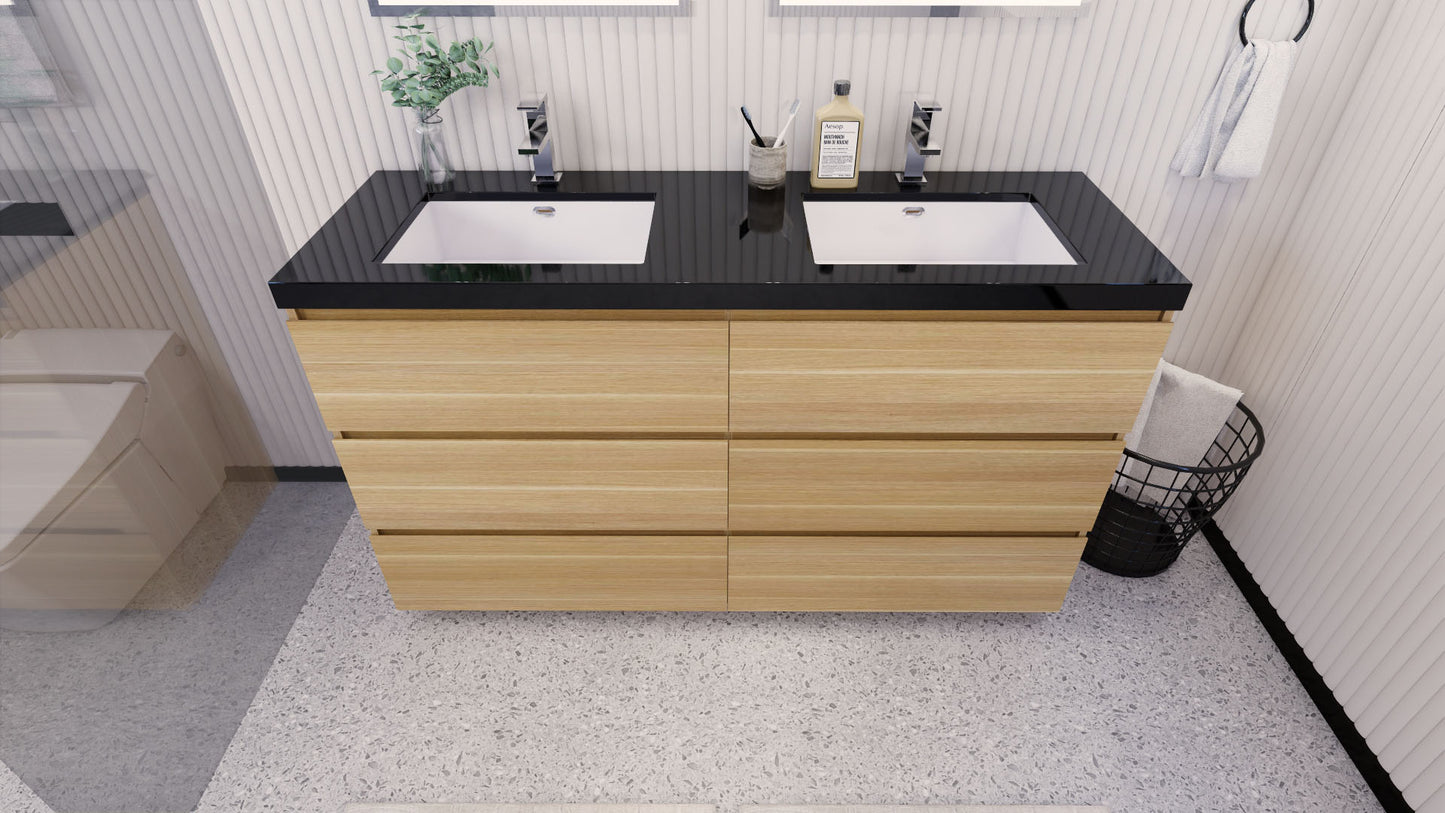 Stanley 60" White Oak Freestanding Vanity with Reinforced Acrylic Sinks