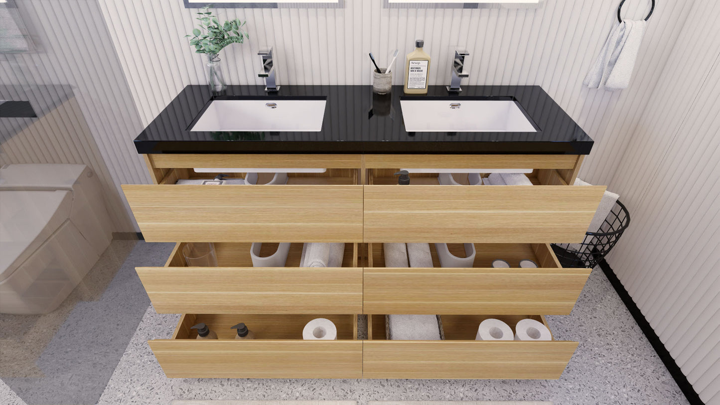 Stanley 60" White Oak Freestanding Vanity with Reinforced Acrylic Sinks