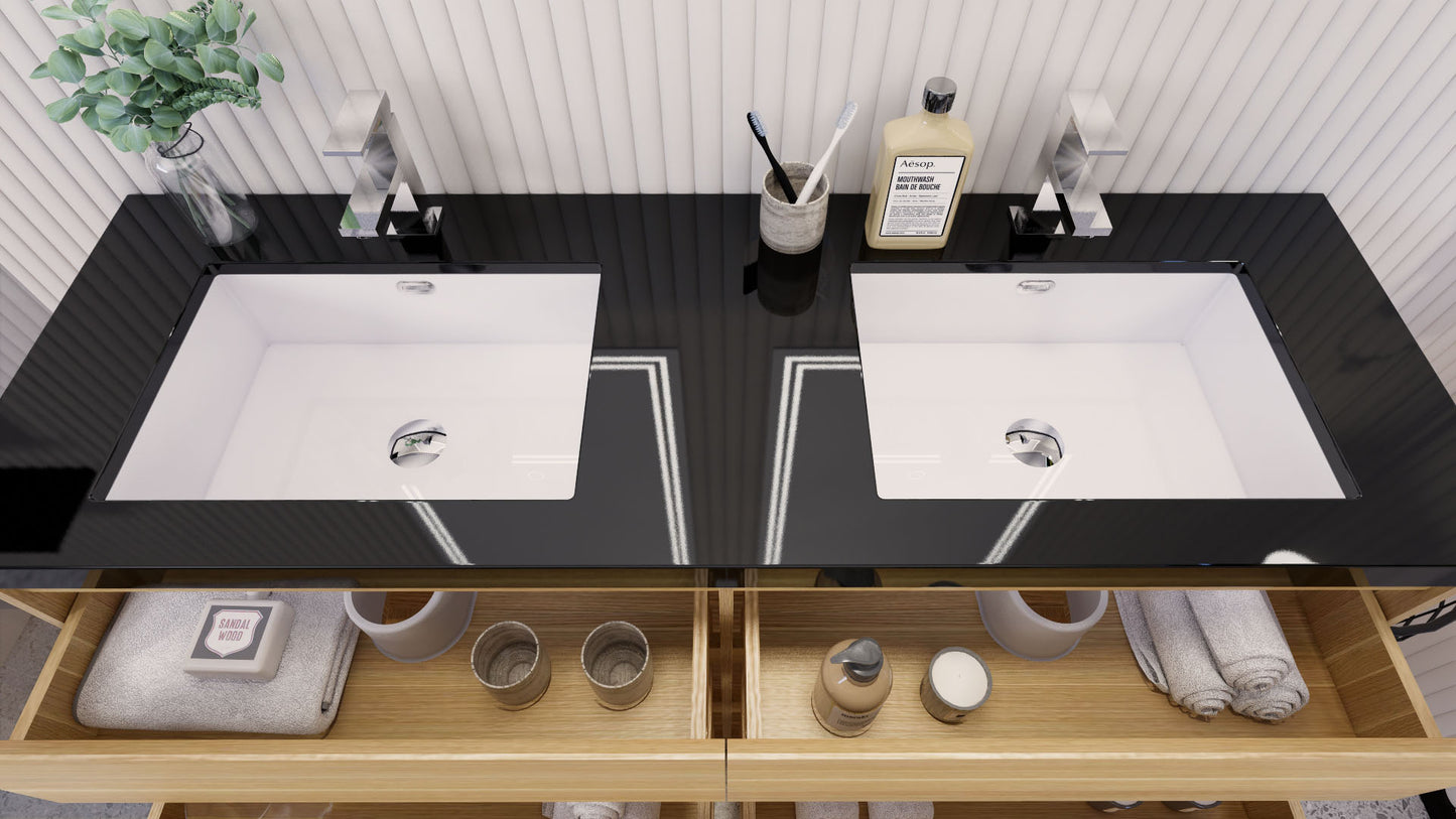 Stanley 60" White Oak Freestanding Vanity with Reinforced Acrylic Sinks