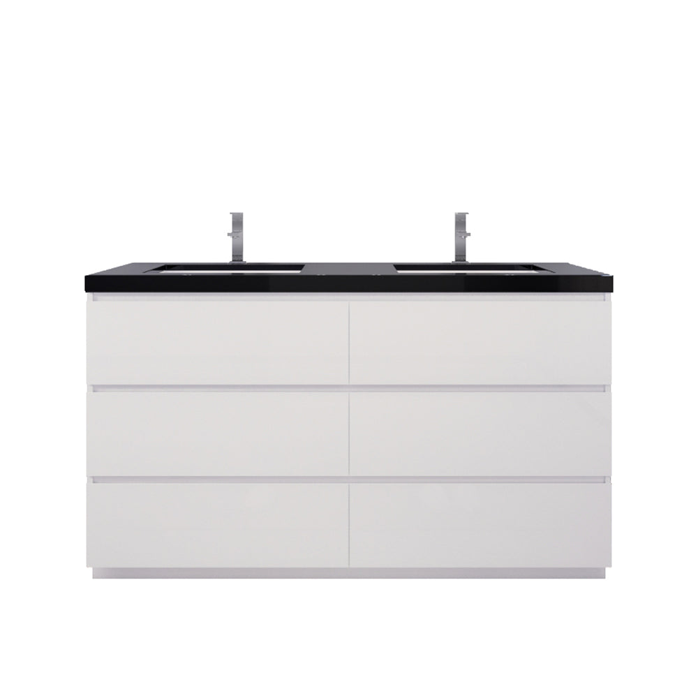 Stanley 60" High Gloss White Freestanding Vanity with Reinforced Acrylic Sinks
