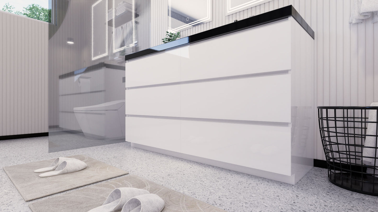 Stanley 60" High Gloss White Freestanding Vanity with Reinforced Acrylic Sinks