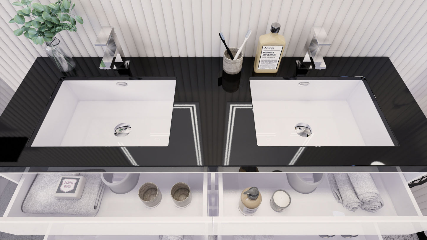 Stanley 60" High Gloss White Freestanding Vanity with Reinforced Acrylic Sinks