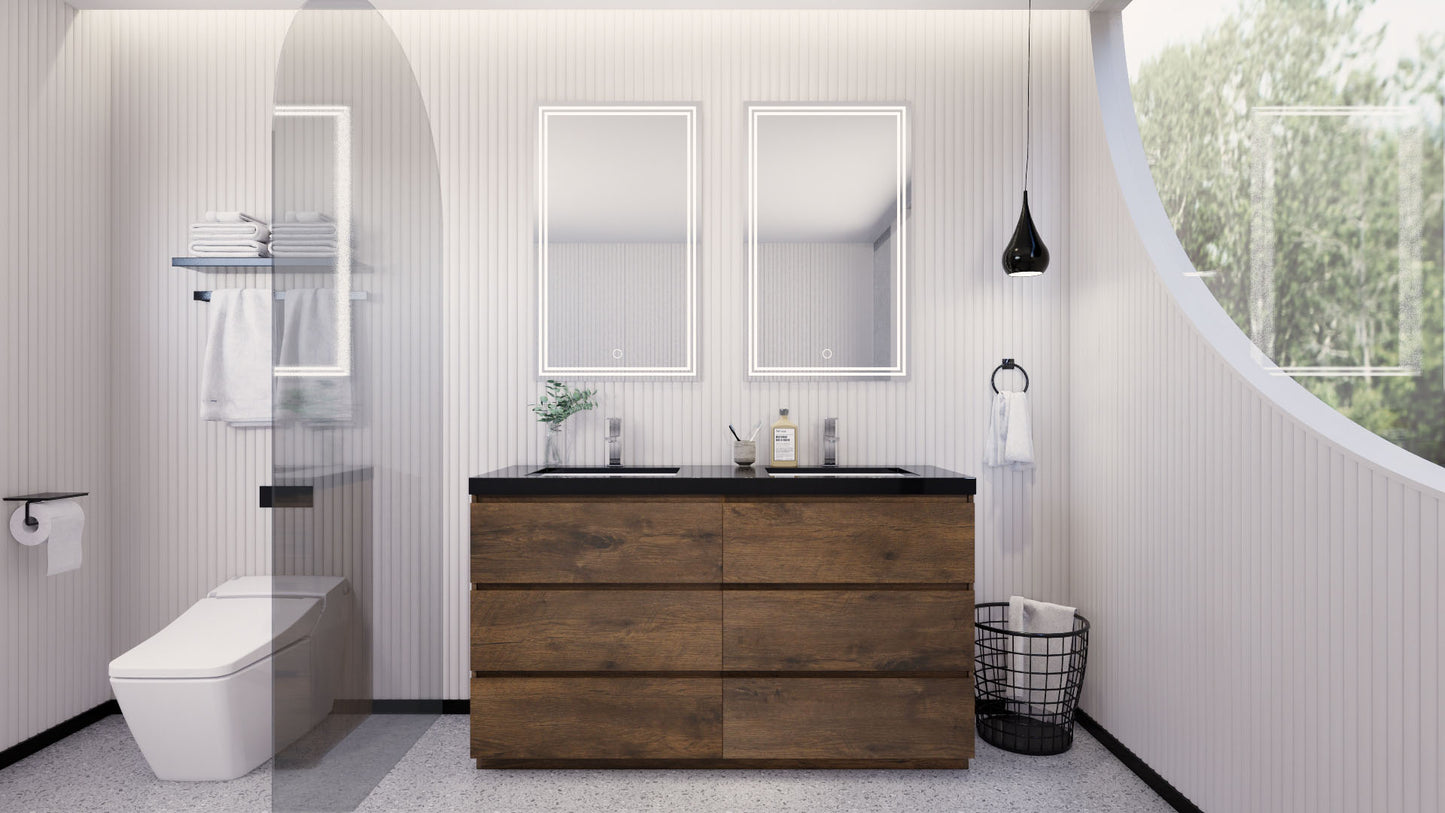 Stanley 60" Rosewood Freestanding Vanity with Reinforced Acrylic Sinks