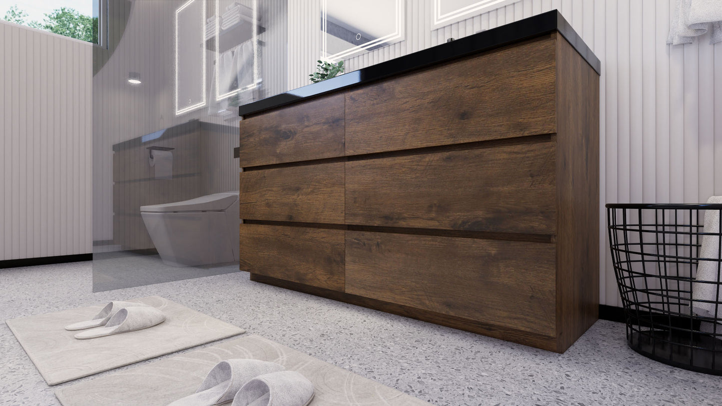 Stanley 60" Rosewood Freestanding Vanity with Reinforced Acrylic Sinks