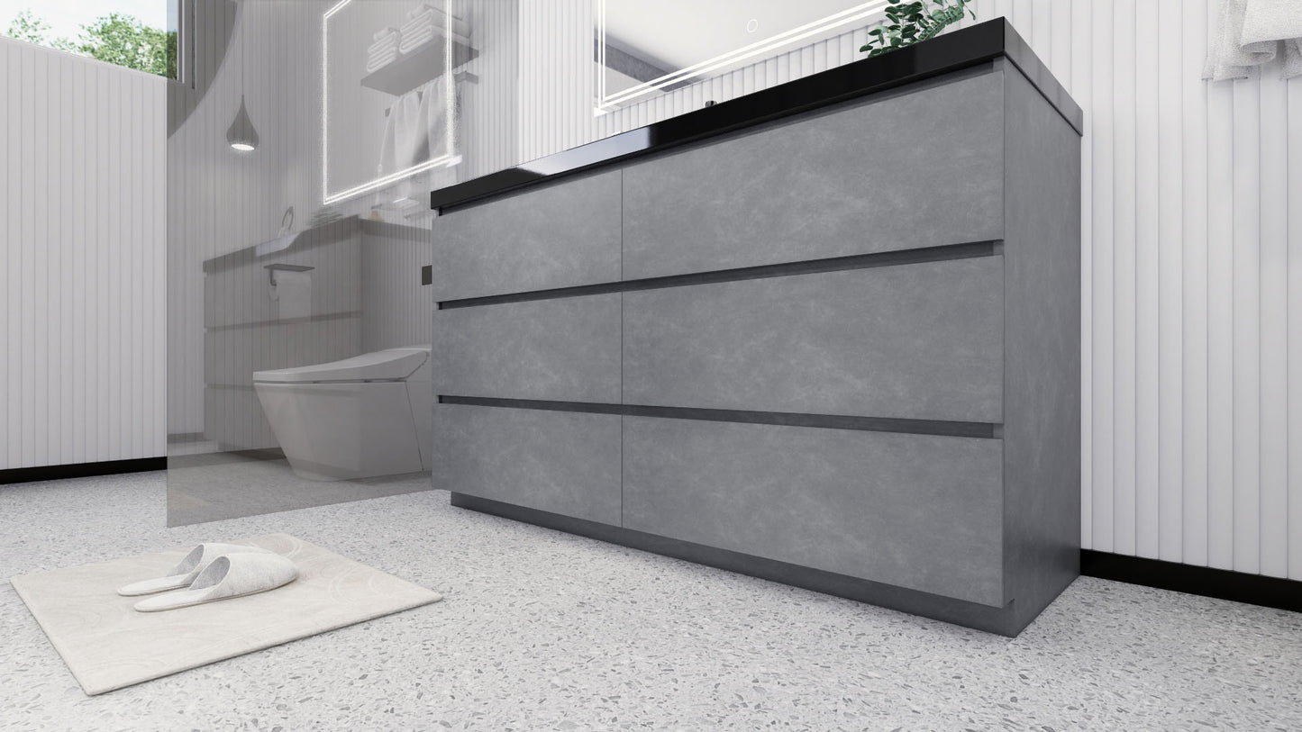 Stanley 60" Cement Gray Freestanding Vanity with Reinforced Acrylic Left Side Sink