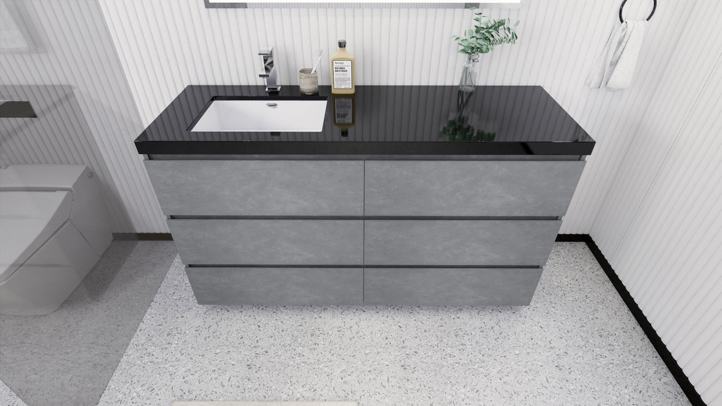 Stanley 60" Cement Gray Freestanding Vanity with Reinforced Acrylic Left Side Sink