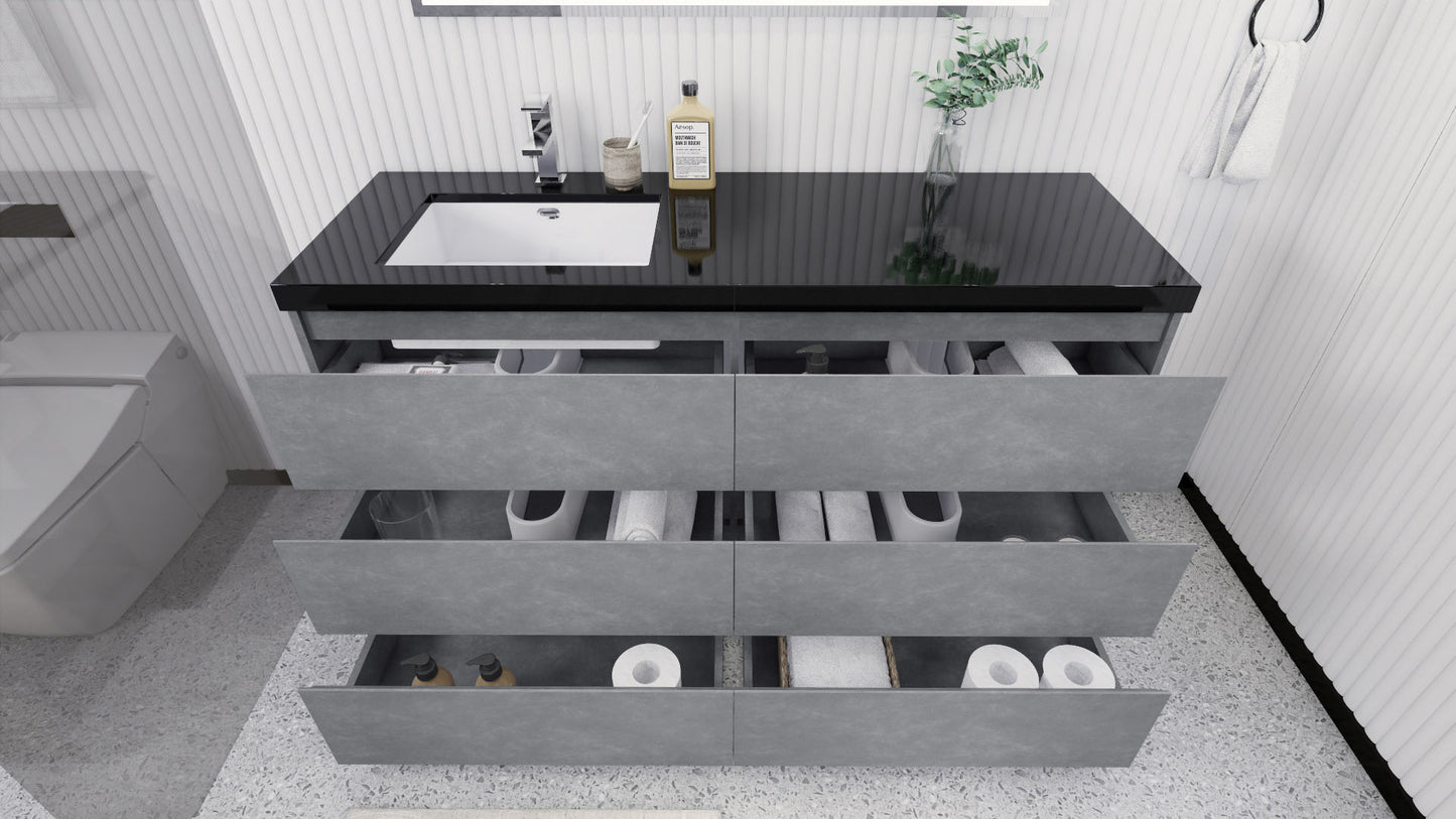Stanley 60" Cement Gray Freestanding Vanity with Reinforced Acrylic Left Side Sink