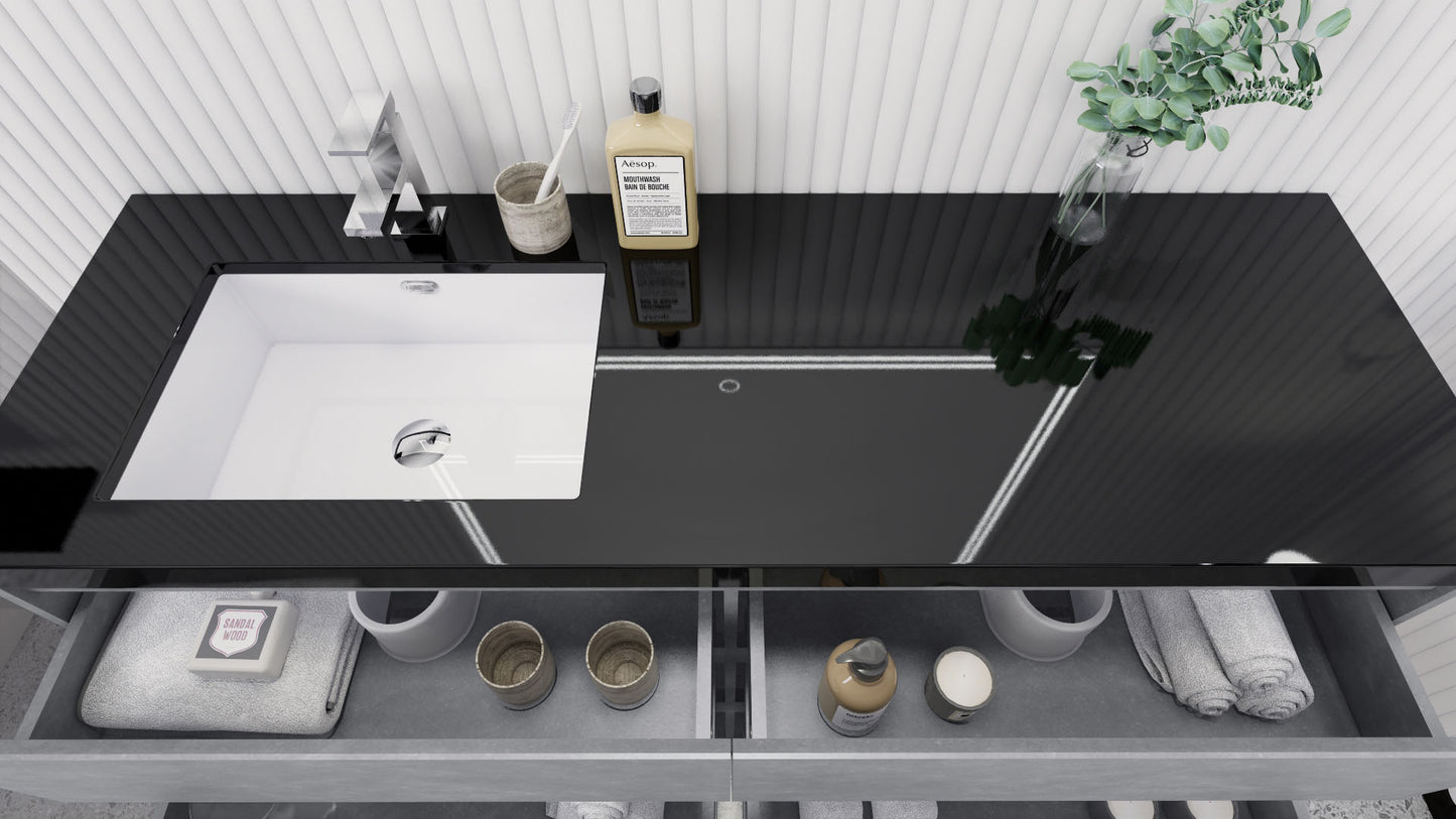 Stanley 60" Cement Gray Freestanding Vanity with Reinforced Acrylic Left Side Sink