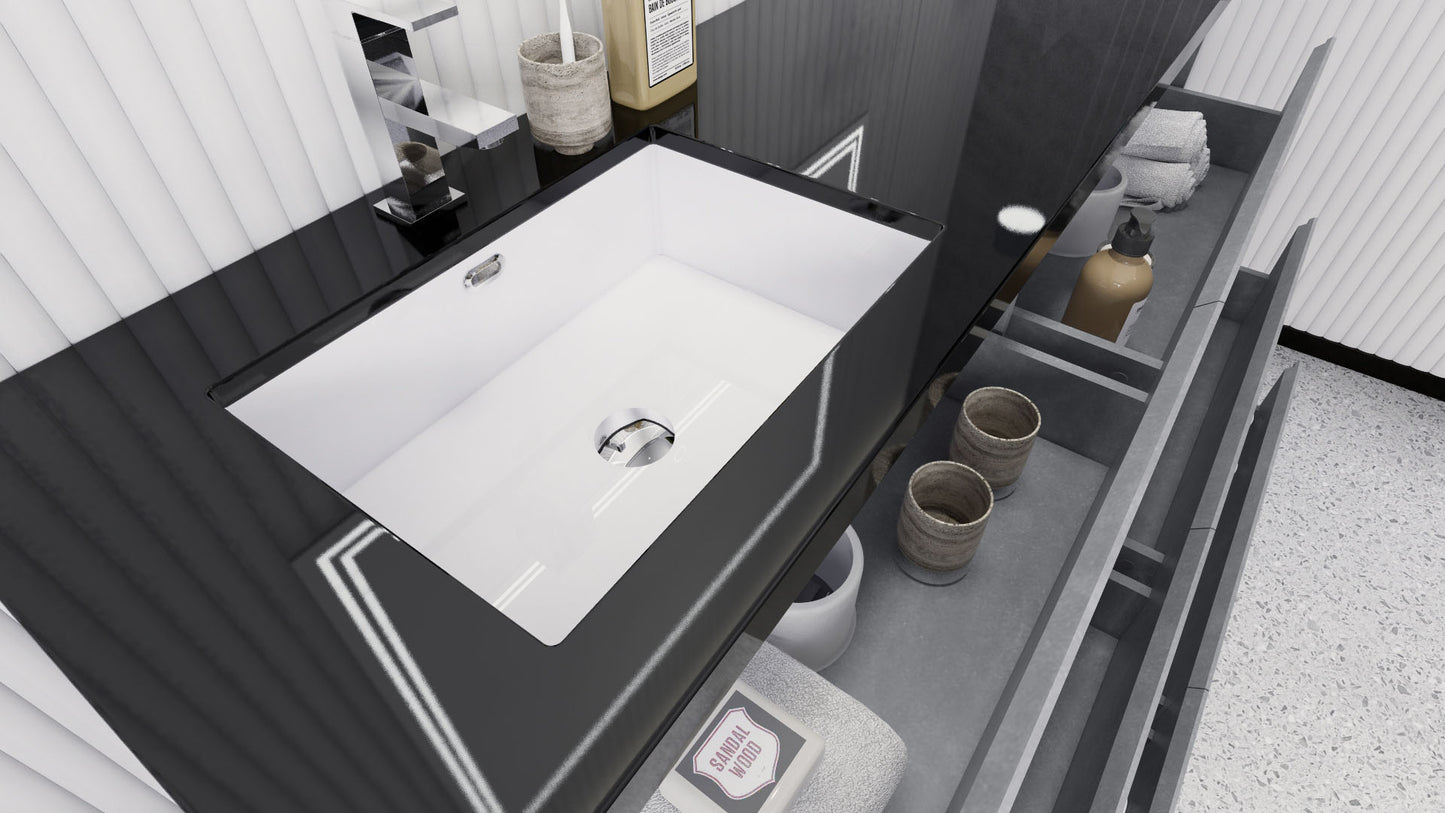 Stanley 60" Cement Gray Freestanding Vanity with Reinforced Acrylic Left Side Sink