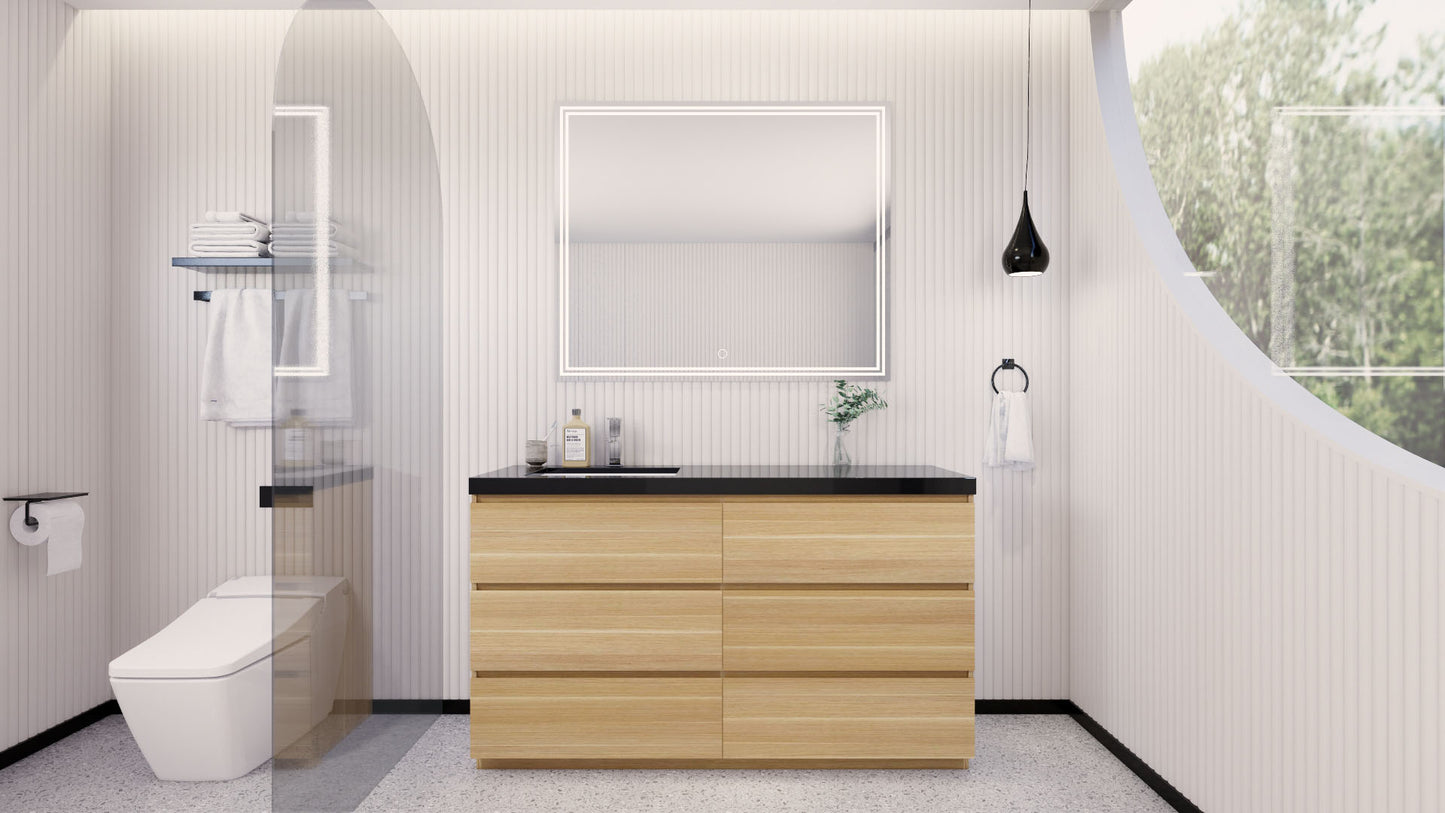 Stanley 60" White Oak Freestanding Vanity with Reinforced Acrylic Left Side Sink