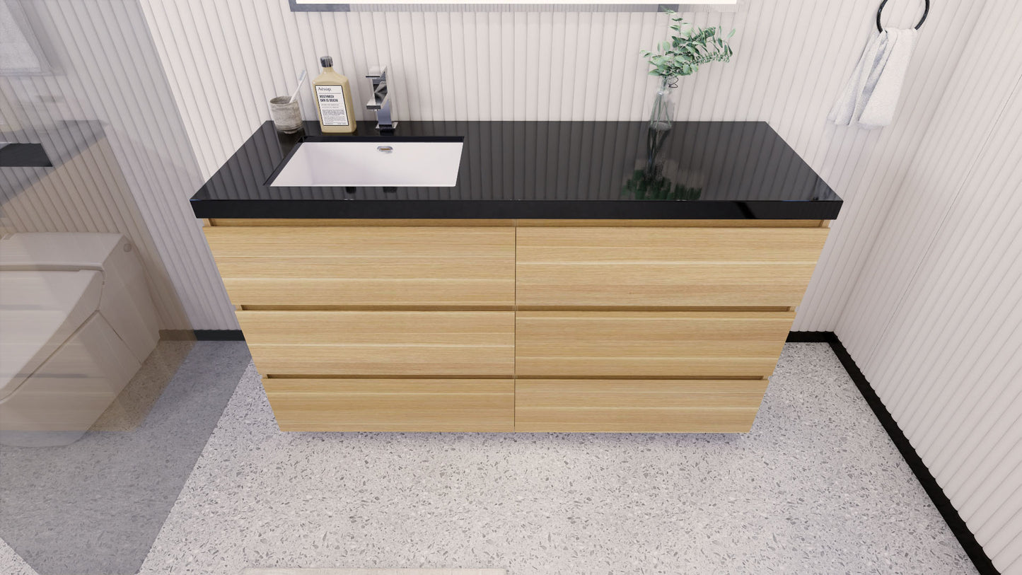 Stanley 60" White Oak Freestanding Vanity with Reinforced Acrylic Left Side Sink