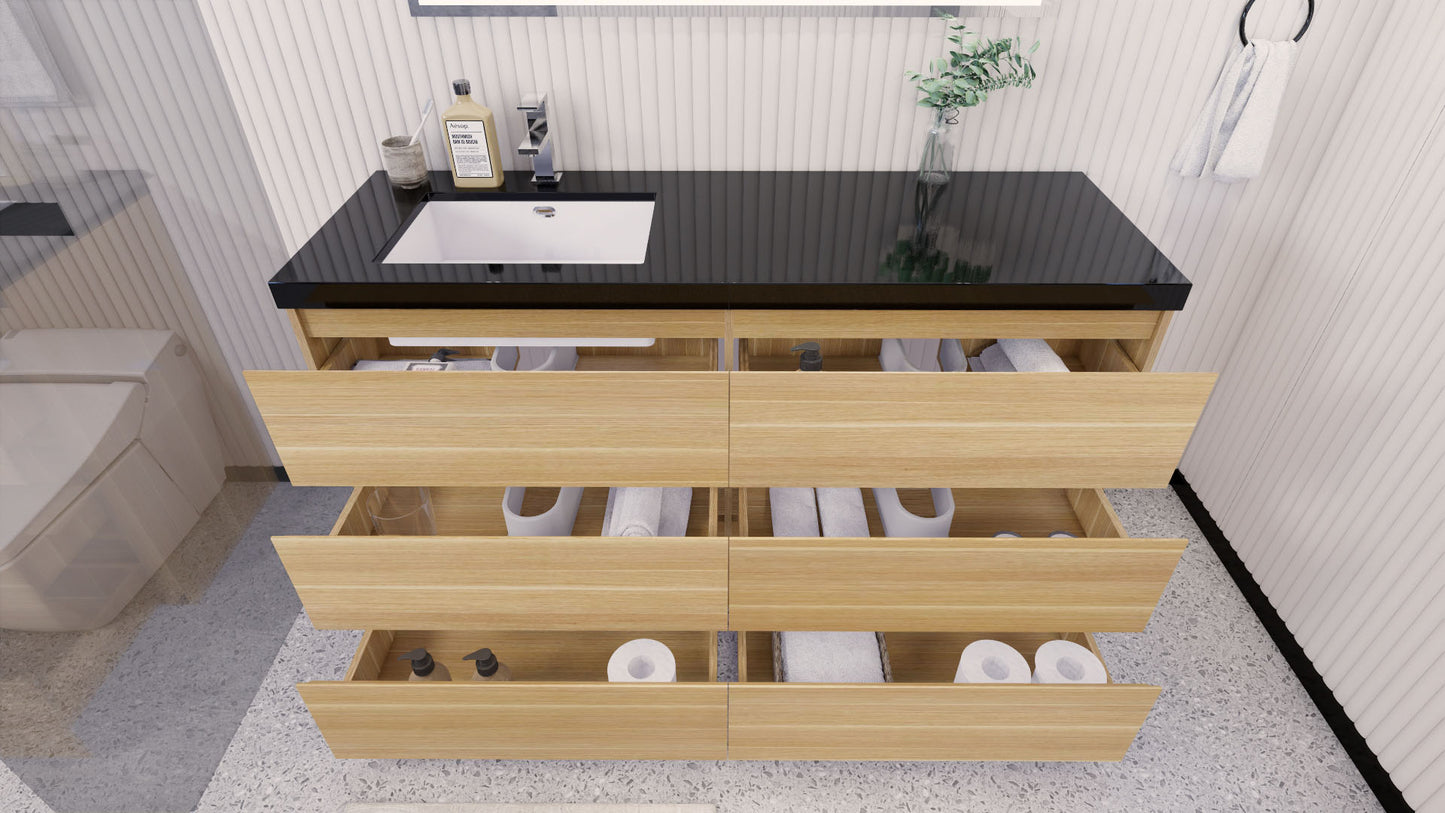 Stanley 60" White Oak Freestanding Vanity with Reinforced Acrylic Left Side Sink
