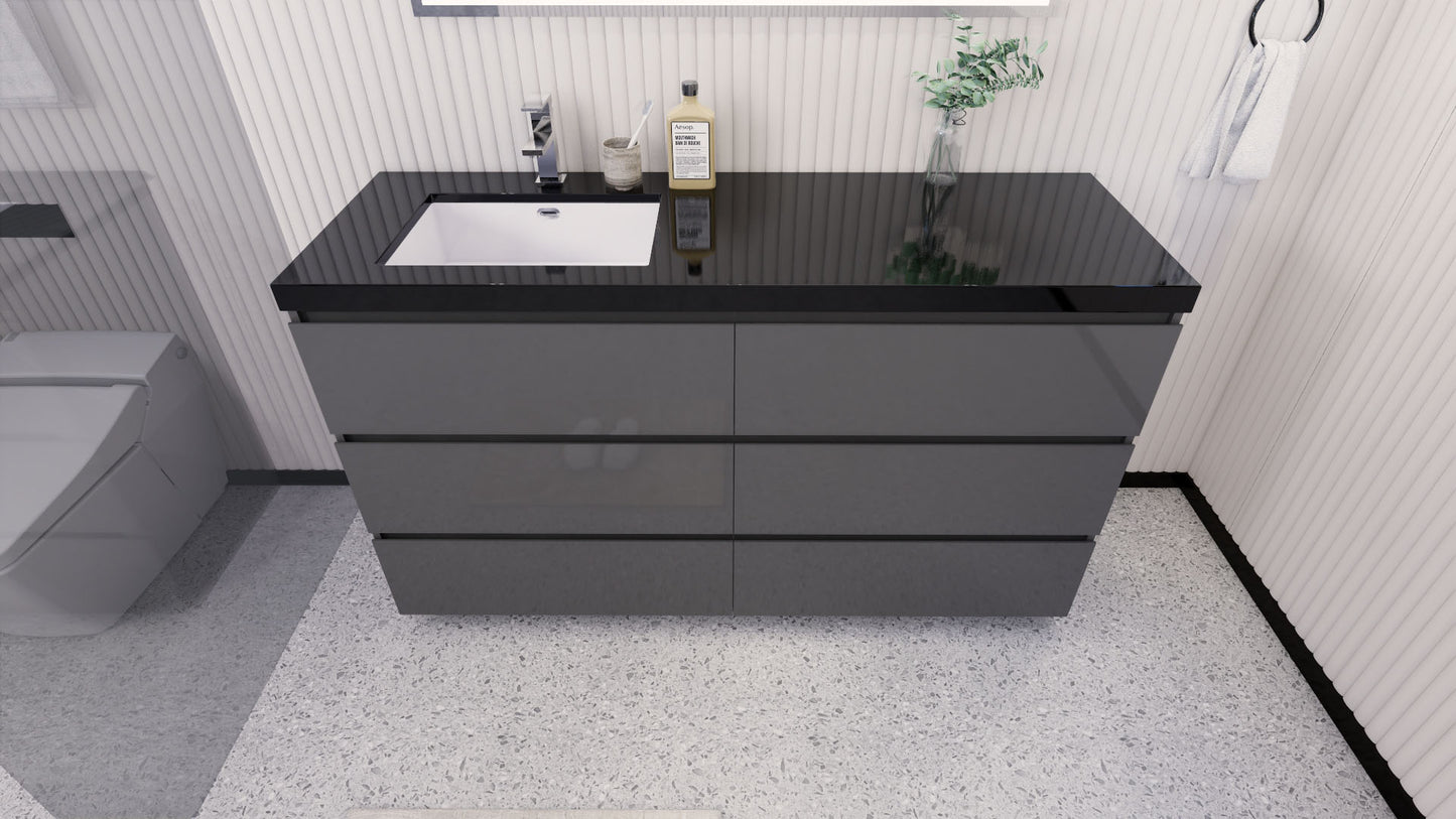 Stanley 60" High Gloss Gray Freestanding Vanity with Reinforced Acrylic Left Side Sink