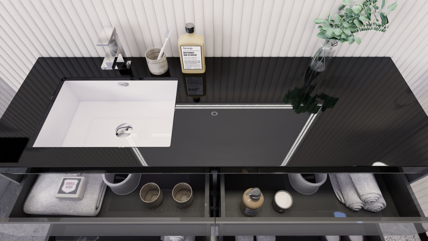 Stanley 60" High Gloss Gray Freestanding Vanity with Reinforced Acrylic Left Side Sink