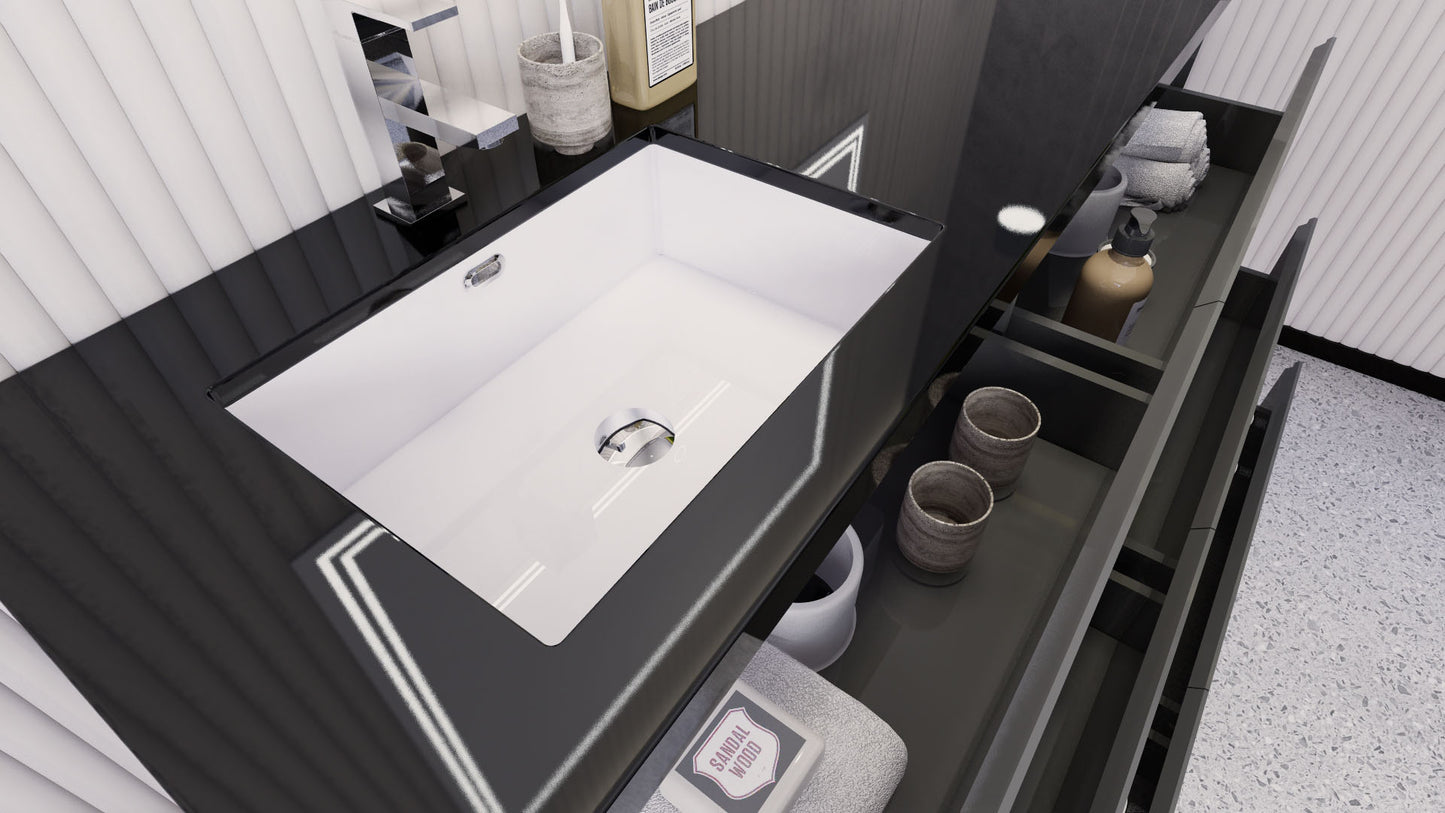 Stanley 60" High Gloss Gray Freestanding Vanity with Reinforced Acrylic Left Side Sink