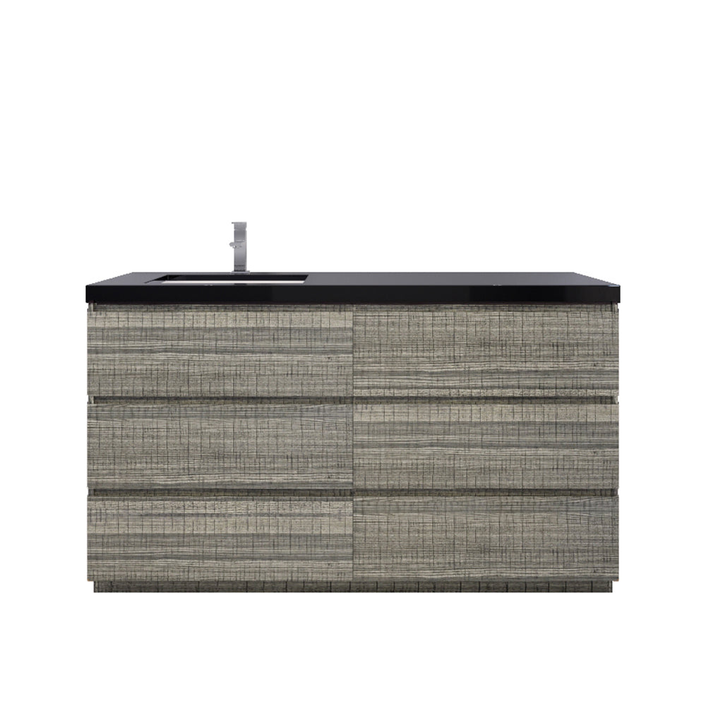Stanley 60" High Gloss Ash Gray Freestanding Vanity with Reinforced Acrylic Left Side Sink
