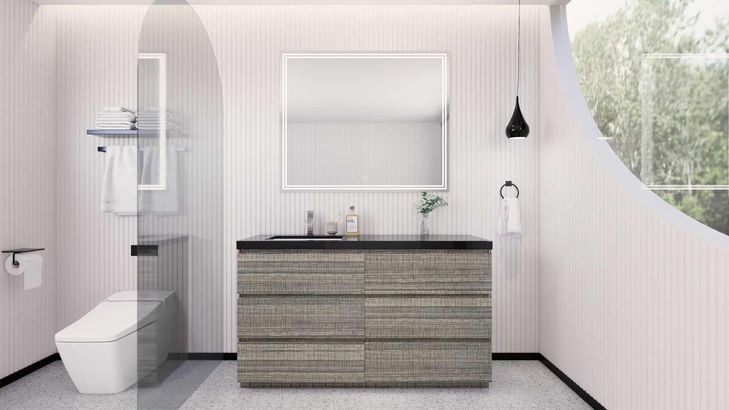 Stanley 60" High Gloss Ash Gray Freestanding Vanity with Reinforced Acrylic Left Side Sink