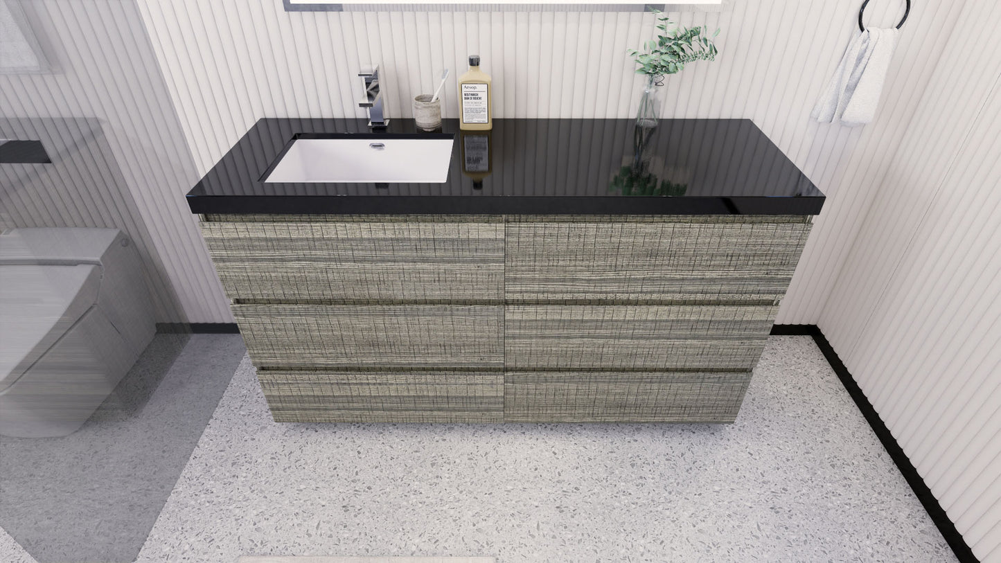 Stanley 60" High Gloss Ash Gray Freestanding Vanity with Reinforced Acrylic Left Side Sink