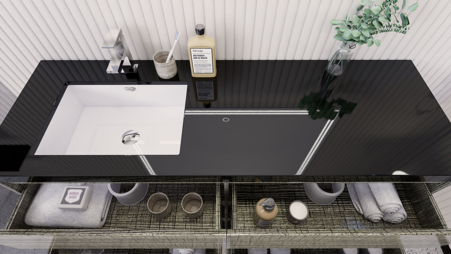 Stanley 60" High Gloss Ash Gray Freestanding Vanity with Reinforced Acrylic Left Side Sink