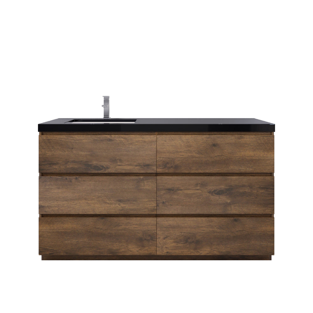Stanley 60" Rosewood Freestanding Vanity with Reinforced Acrylic Left Side Sink