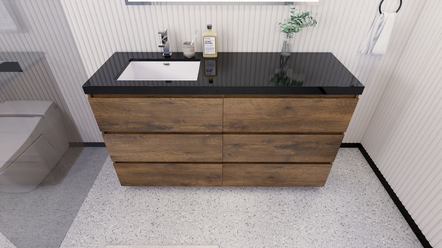 Stanley 60" Rosewood Freestanding Vanity with Reinforced Acrylic Left Side Sink
