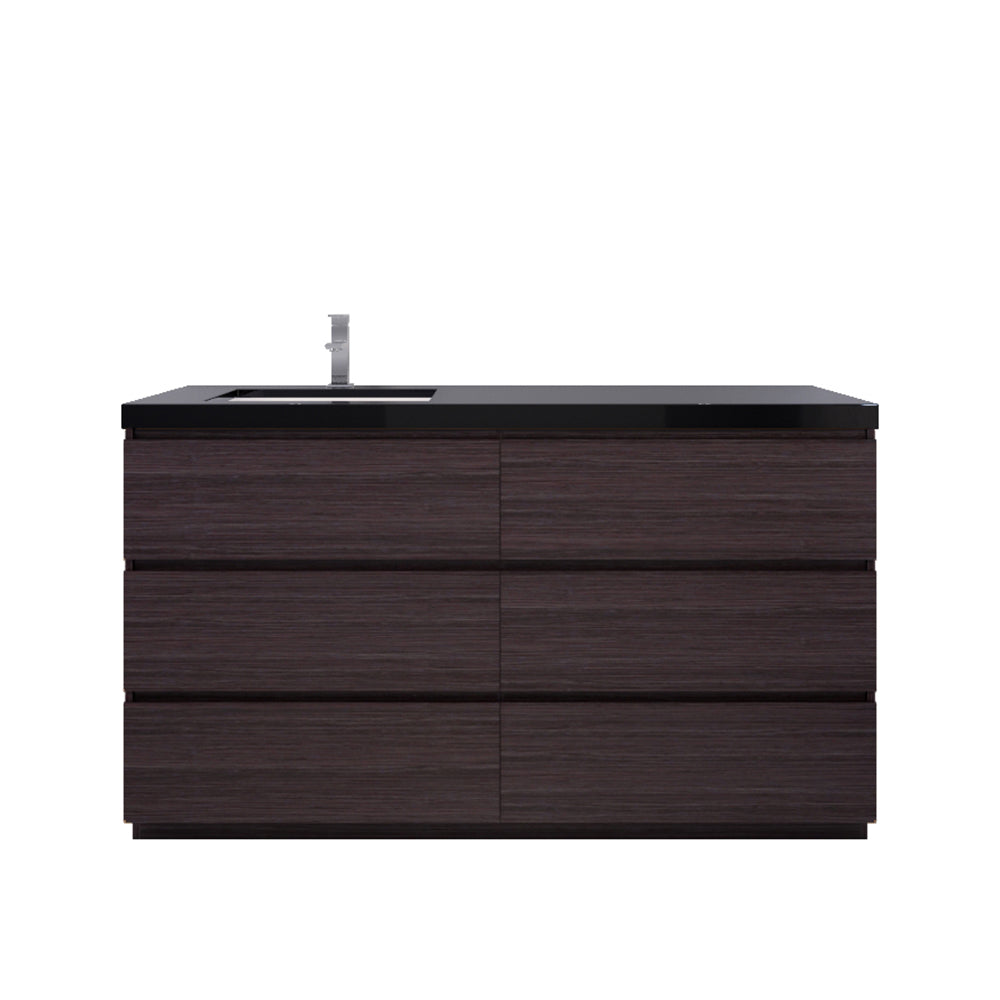 Stanley 60" Dark Gray Oak Freestanding Vanity with Reinforced Acrylic Left Side Sink