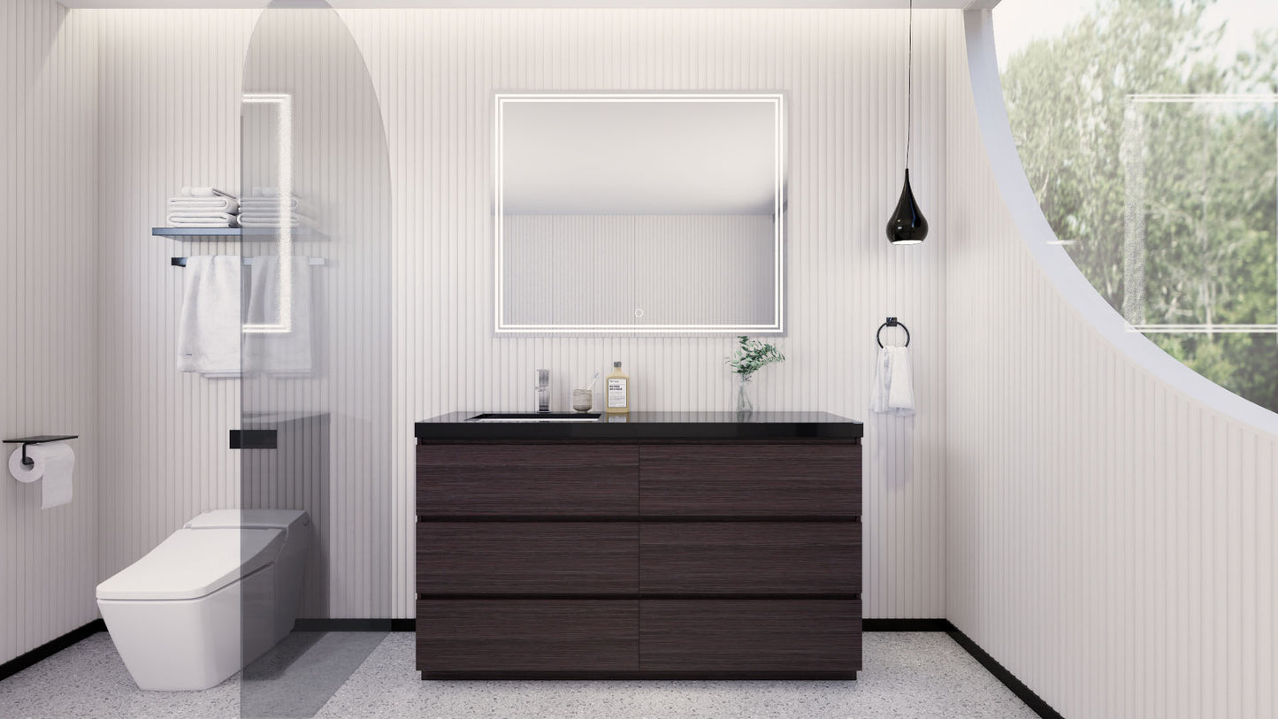 Stanley 60" Dark Gray Oak Freestanding Vanity with Reinforced Acrylic Left Side Sink