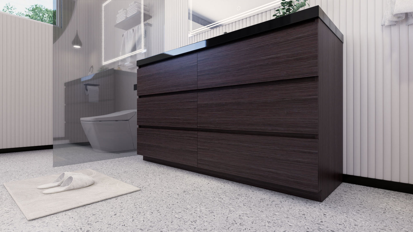 Stanley 60" Dark Gray Oak Freestanding Vanity with Reinforced Acrylic Left Side Sink
