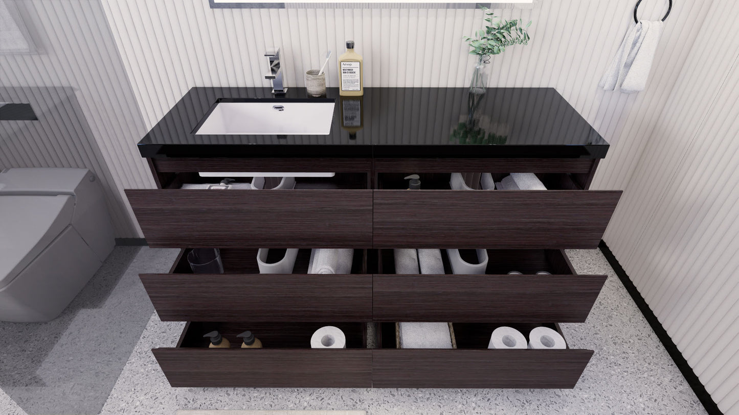 Stanley 60" Dark Gray Oak Freestanding Vanity with Reinforced Acrylic Left Side Sink