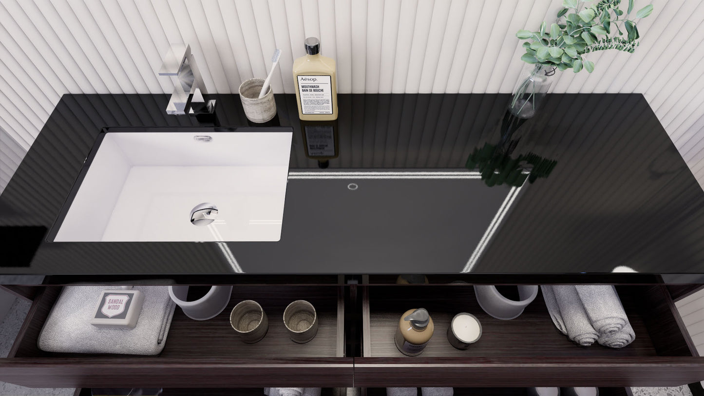 Stanley 60" Dark Gray Oak Freestanding Vanity with Reinforced Acrylic Left Side Sink