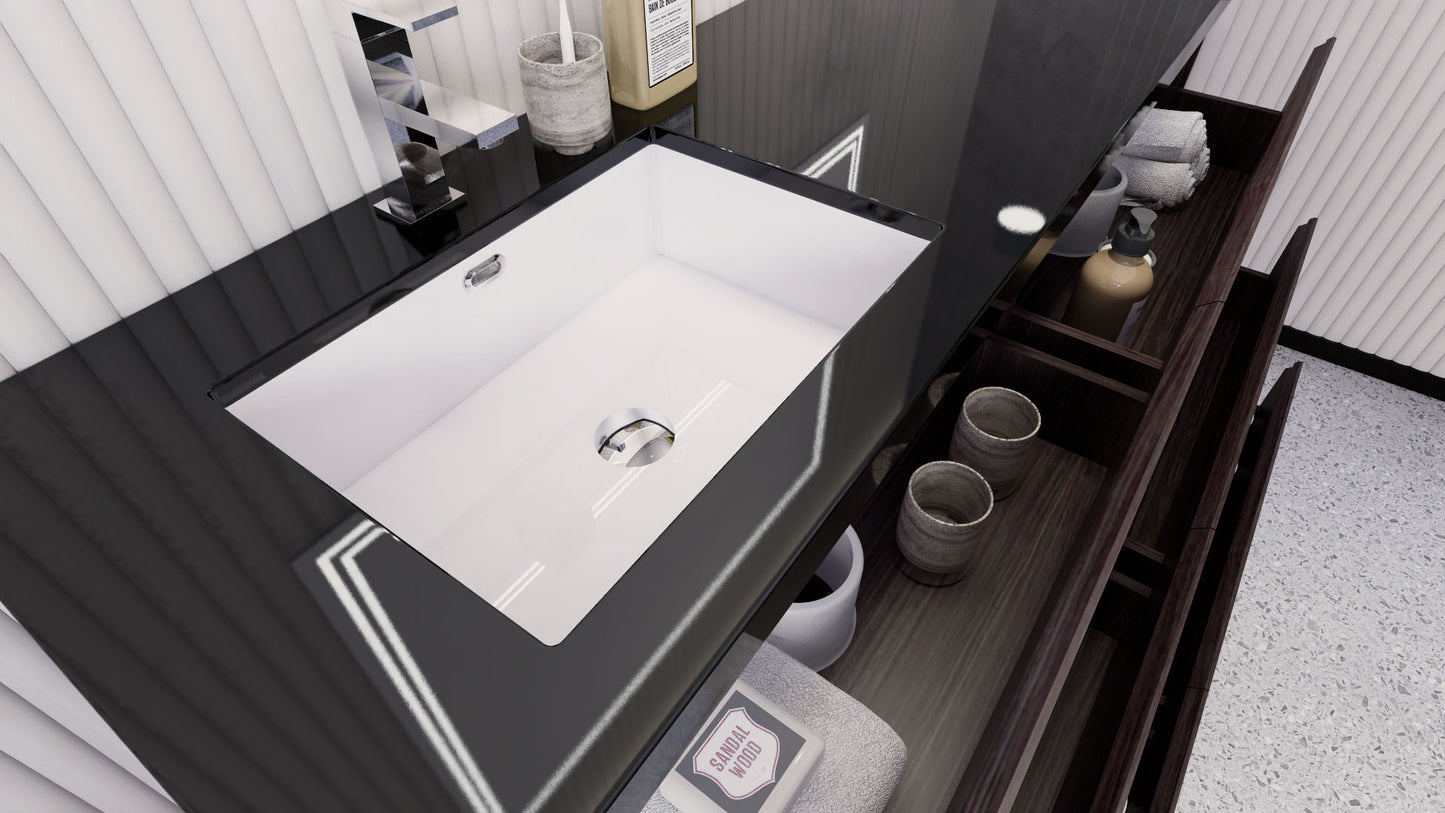 Stanley 60" Dark Gray Oak Freestanding Vanity with Reinforced Acrylic Left Side Sink