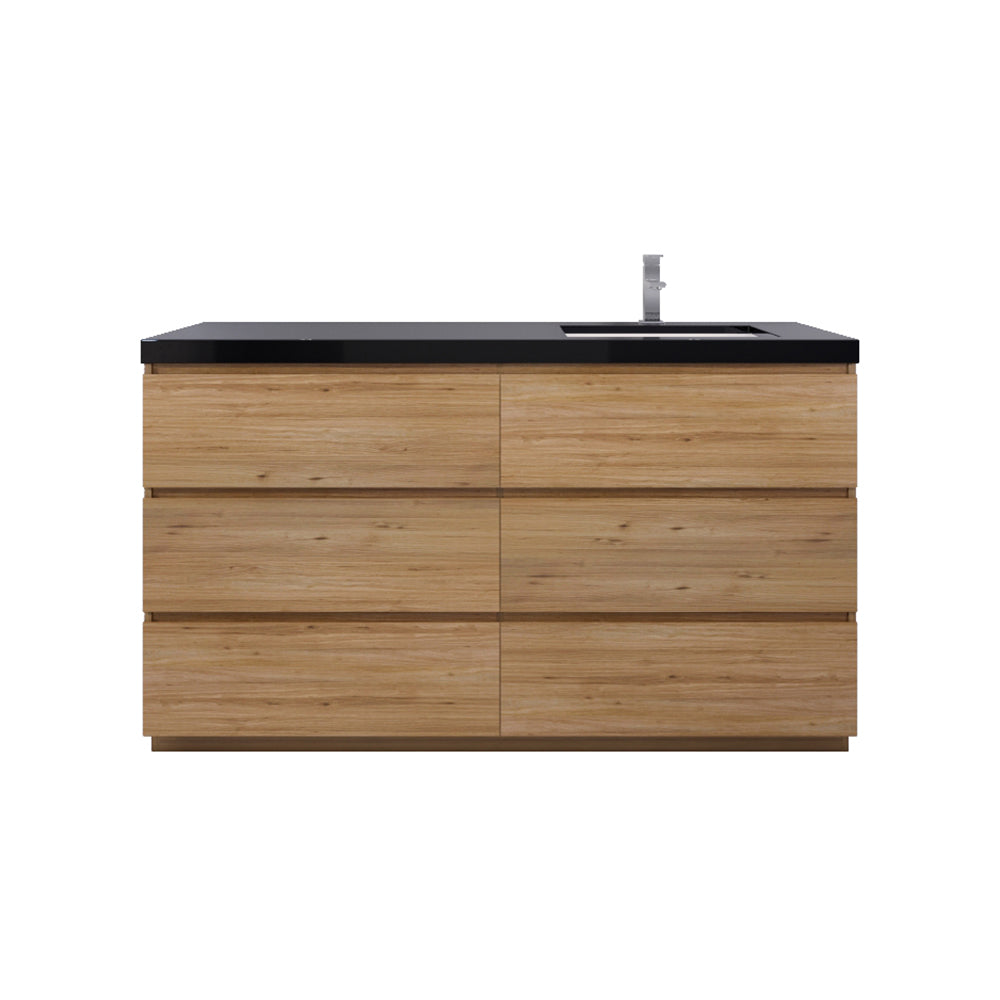 Stanley 60" Natural Oak Freestanding Vanity with Reinforced Acrylic Right Side Sink