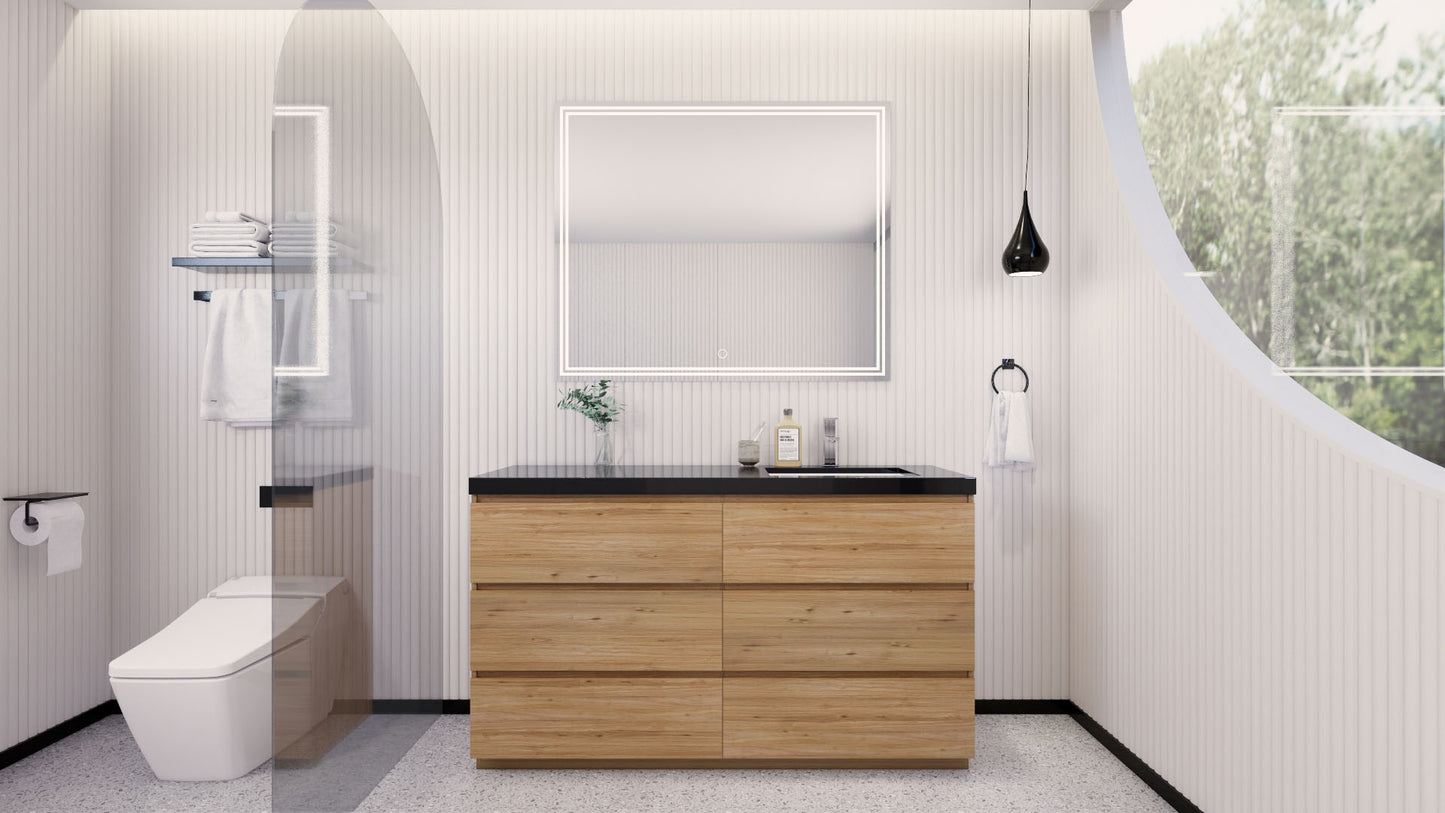 Stanley 60" Natural Oak Freestanding Vanity with Reinforced Acrylic Right Side Sink