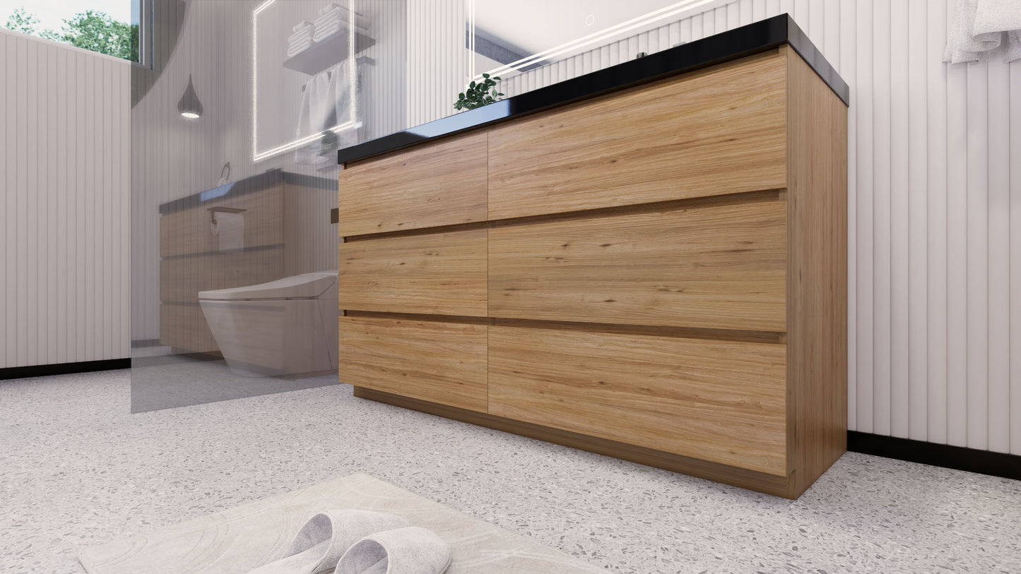 Stanley 60" Natural Oak Freestanding Vanity with Reinforced Acrylic Right Side Sink