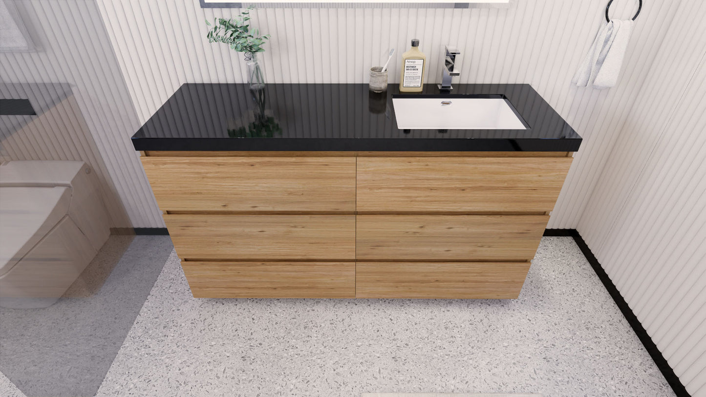 Stanley 60" Natural Oak Freestanding Vanity with Reinforced Acrylic Right Side Sink