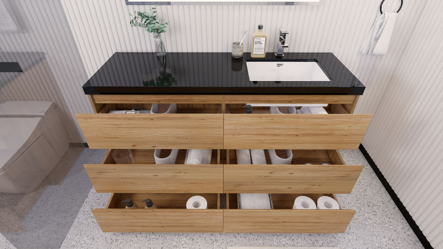 Stanley 60" Natural Oak Freestanding Vanity with Reinforced Acrylic Right Side Sink