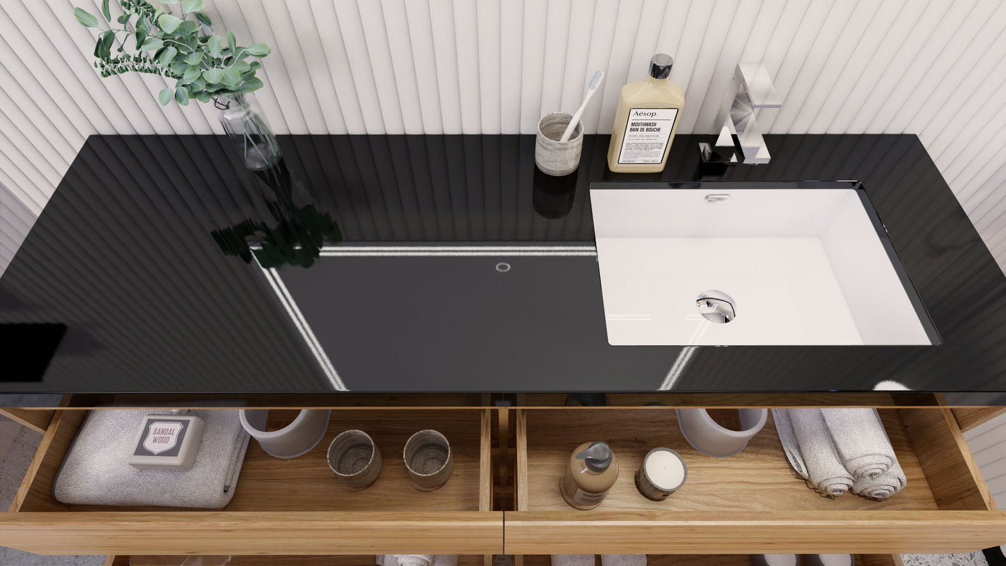 Stanley 60" Natural Oak Freestanding Vanity with Reinforced Acrylic Right Side Sink