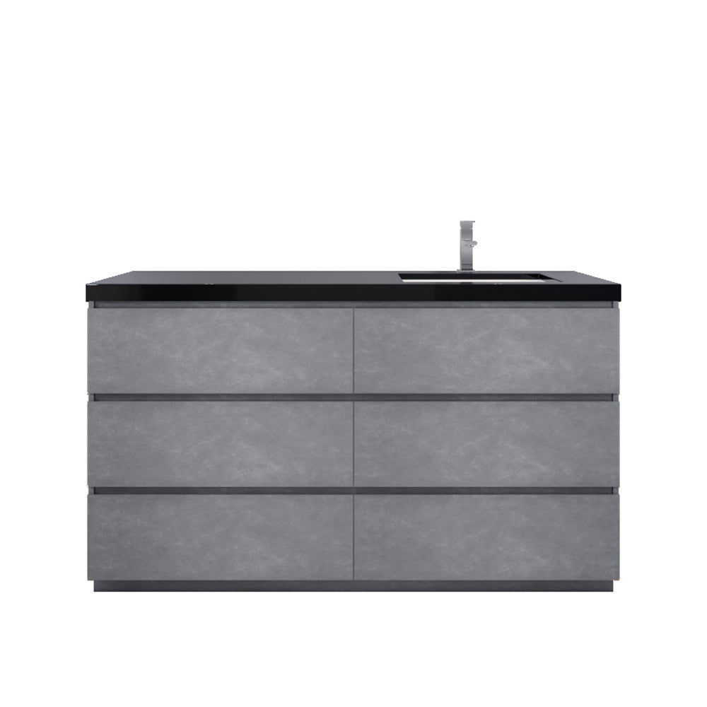 Stanley 60" Cement Gray Freestanding Vanity with Reinforced Acrylic Right Side Sink