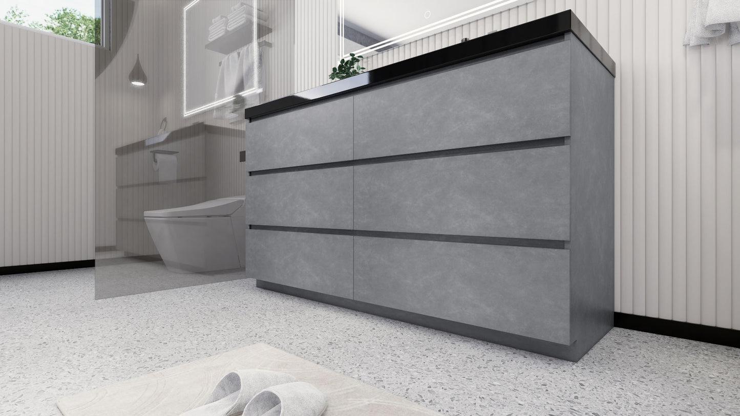 Stanley 60" Cement Gray Freestanding Vanity with Reinforced Acrylic Right Side Sink