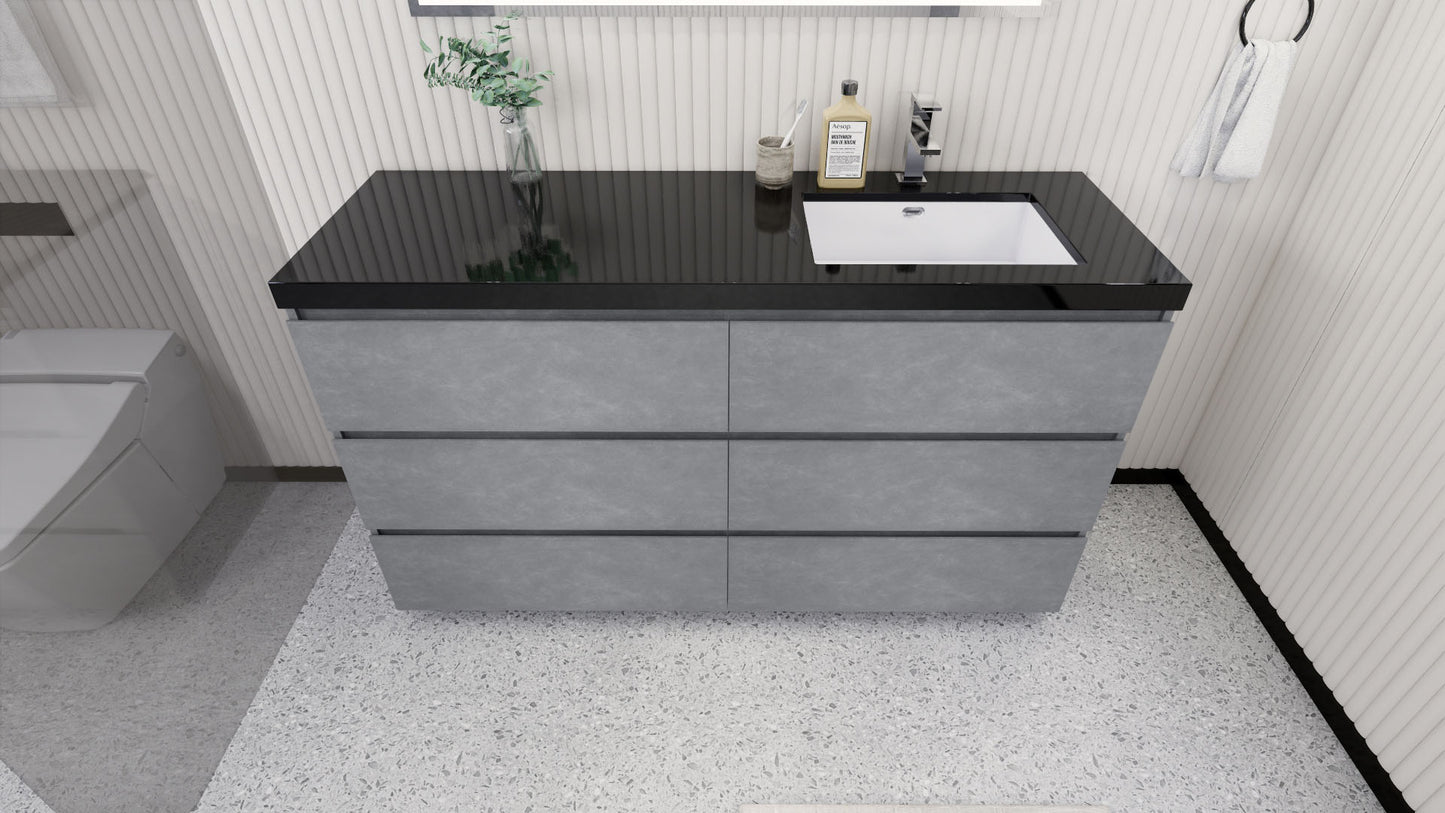 Stanley 60" Cement Gray Freestanding Vanity with Reinforced Acrylic Right Side Sink