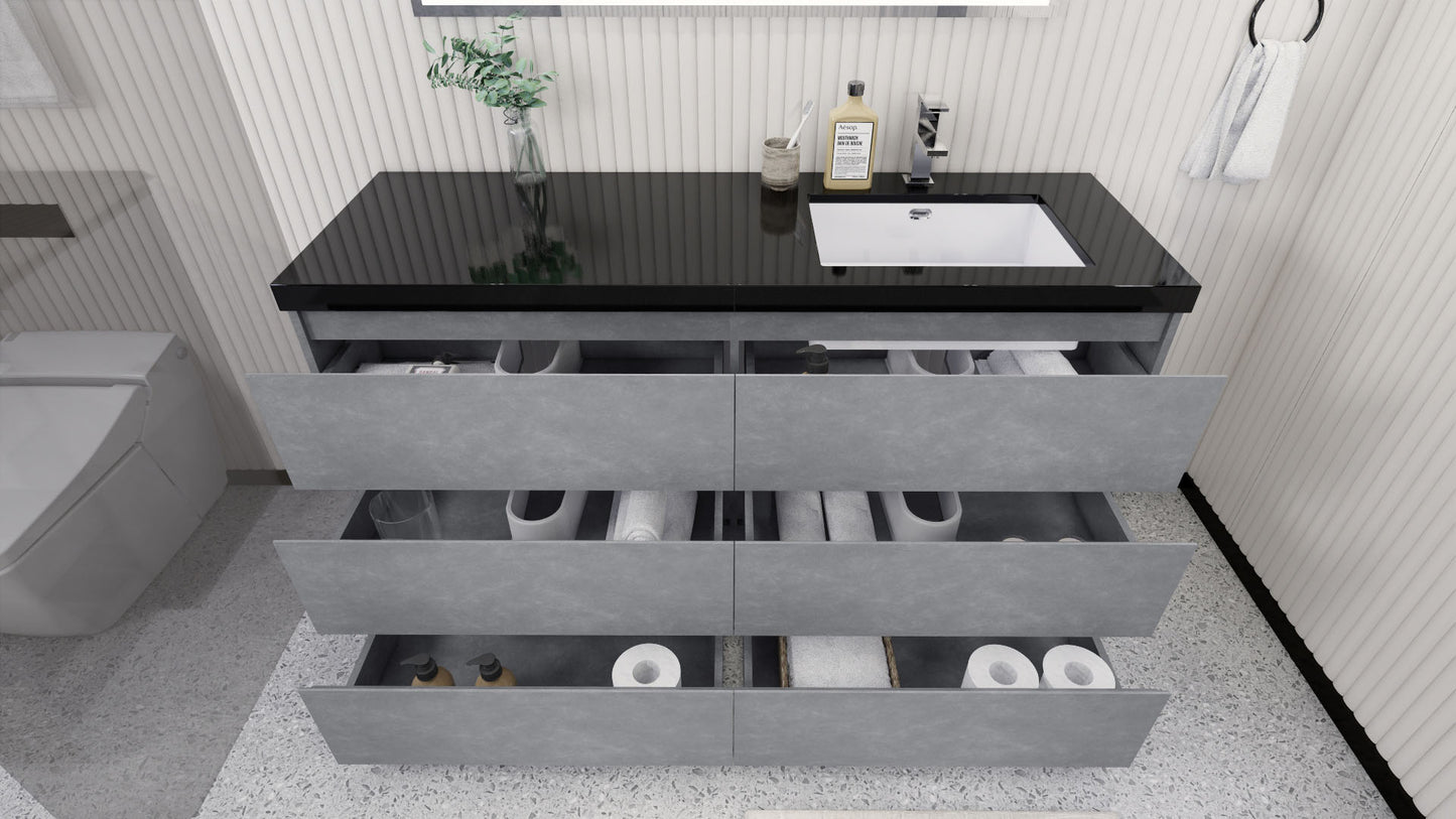 Stanley 60" Cement Gray Freestanding Vanity with Reinforced Acrylic Right Side Sink