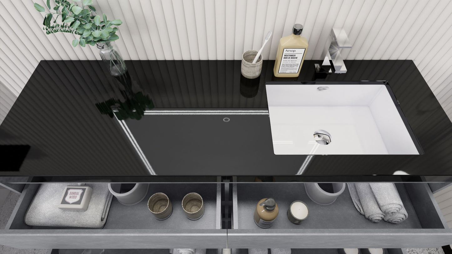 Stanley 60" Cement Gray Freestanding Vanity with Reinforced Acrylic Right Side Sink